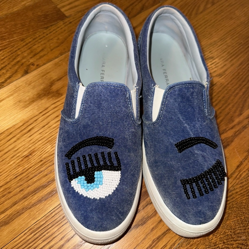 Chiara Ferragni Blue Denim Slip-On Shoes